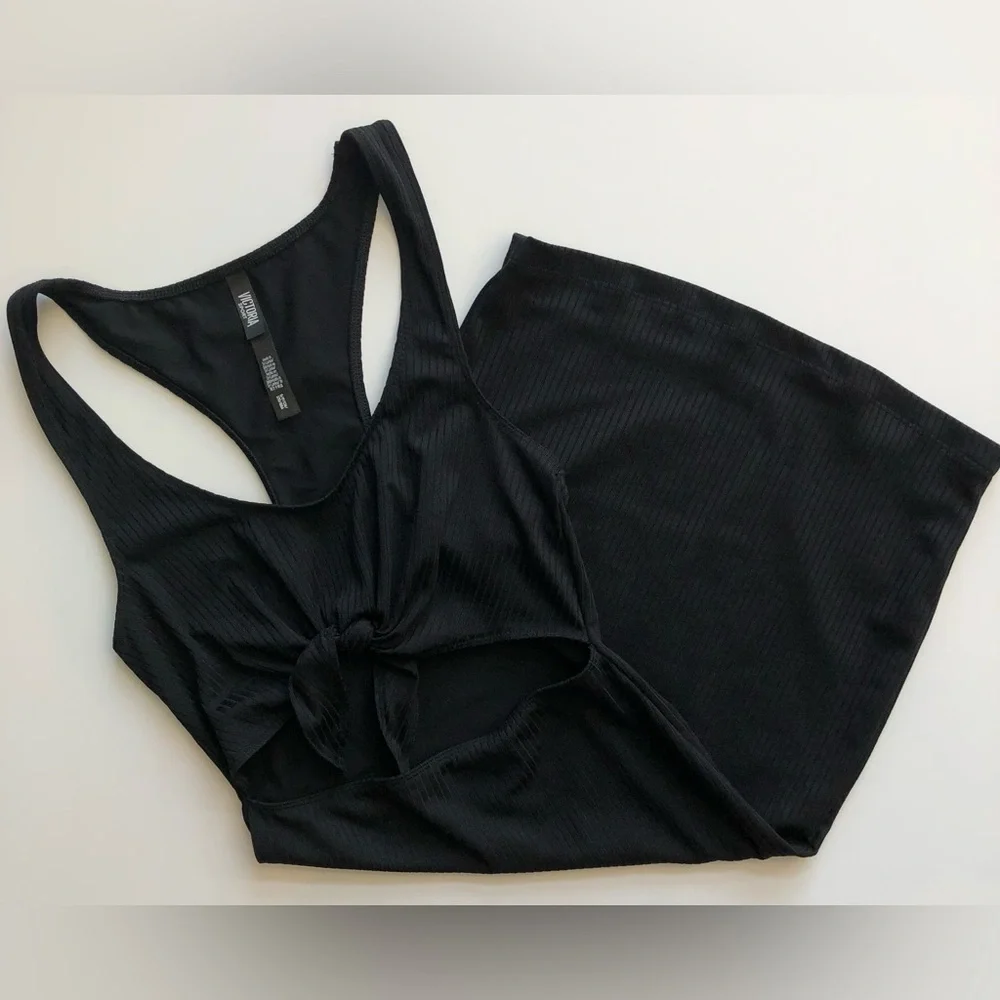 Victoria Secret Sport Dress Women’s S Black Open Mid Section Tank Tie Knot Front - Picture 5 of 11